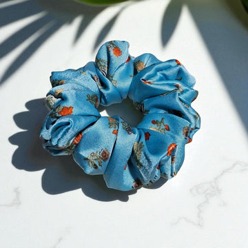 Blue Tropic Printed Satin Scrunchie