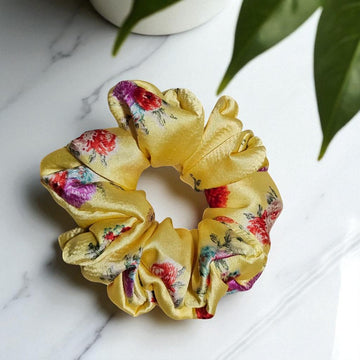 Golden Garden Printed Satin Scrunchie