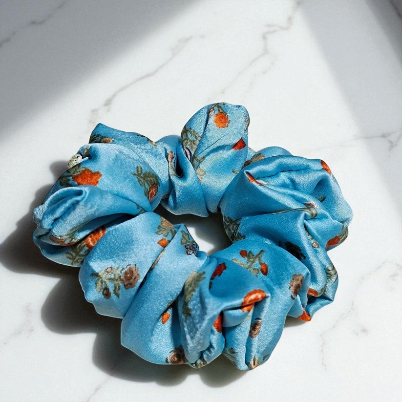 Blue Tropic Printed Satin Scrunchie