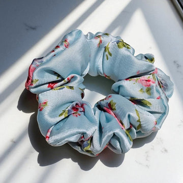 Bluebell Mist  Printed Satin Scrunchie