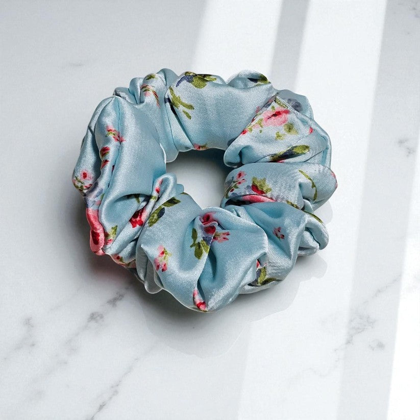 Bluebell Mist  Printed Satin Scrunchie