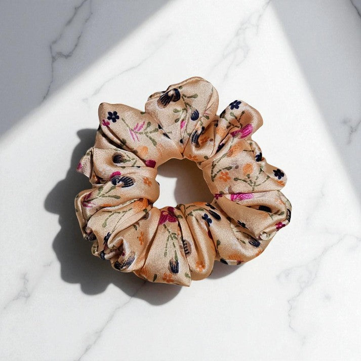 Buttercream Blush Printed Satin Scrunchie