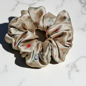 Maple Cream Printed Satin Scrunchie