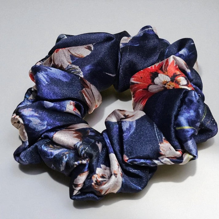 Midnight Silk Printed Satin Scrunchie