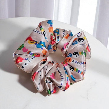 Peach Fiesta Printed Satin Scrunchie