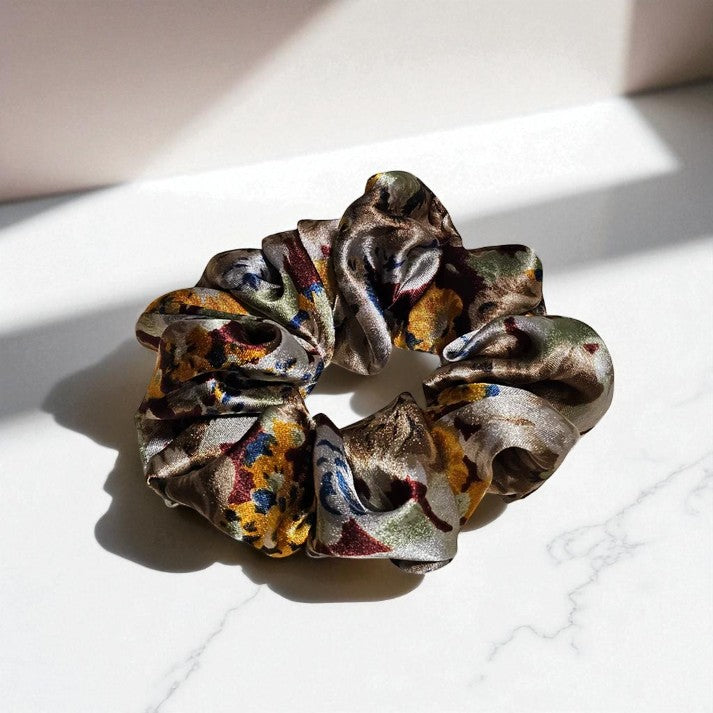 Smoky Pearl Printed Satin Scrunchie